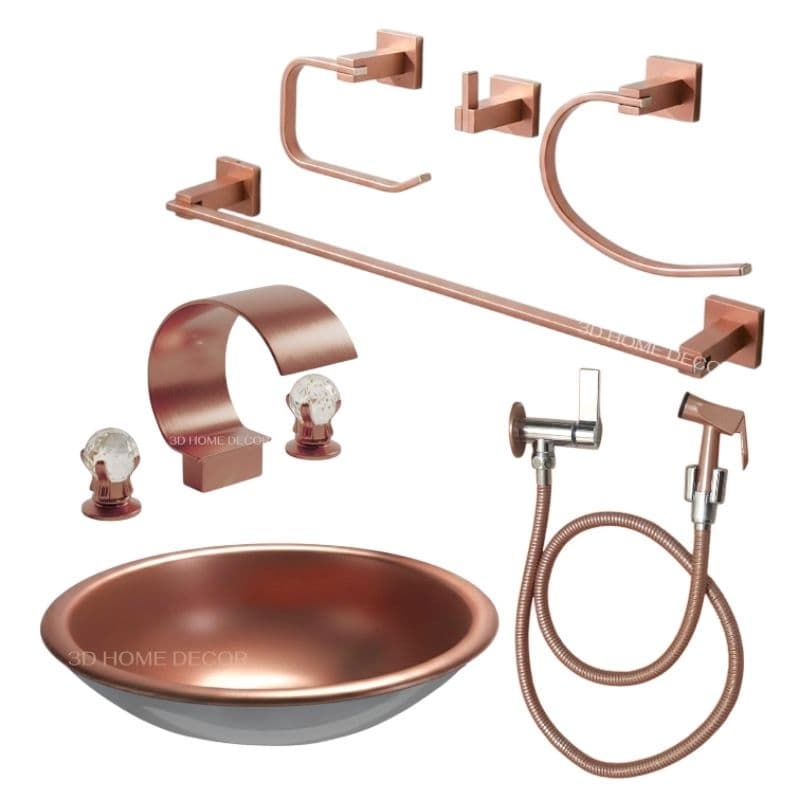 Acessórios de Banheiro Rose Gold Premium Inox Toalheiro Rose Gold Torneira Monocomando Rose Gold Cristal Ducha Fria Rose