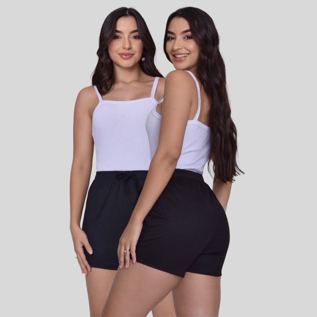 Short Curto em Malha Canelada Tecido Para o Verão
