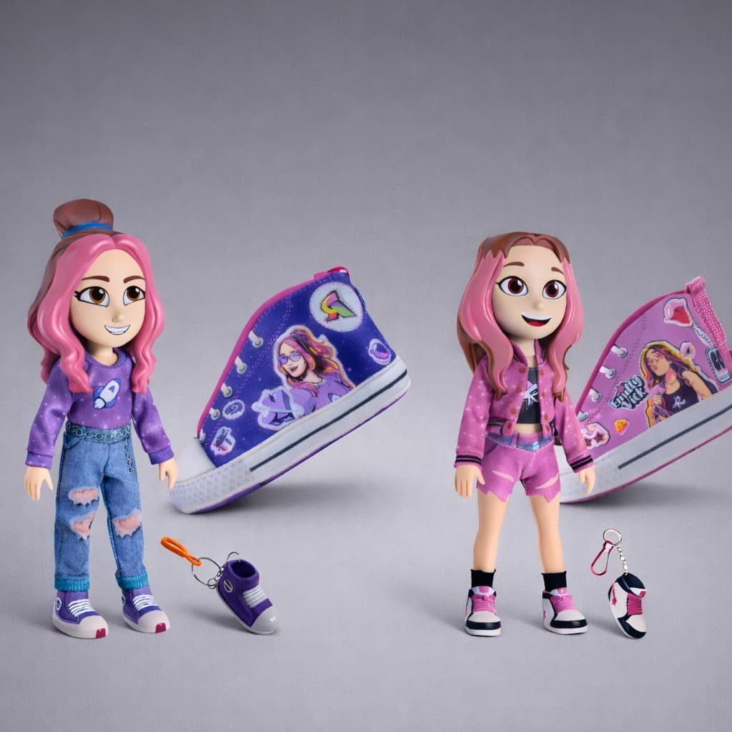 Boneca Emilly Vick e Boneca Katlen Turma Dos Rosa Com Chaveiro e Bolsa Tênis - Nova Brink