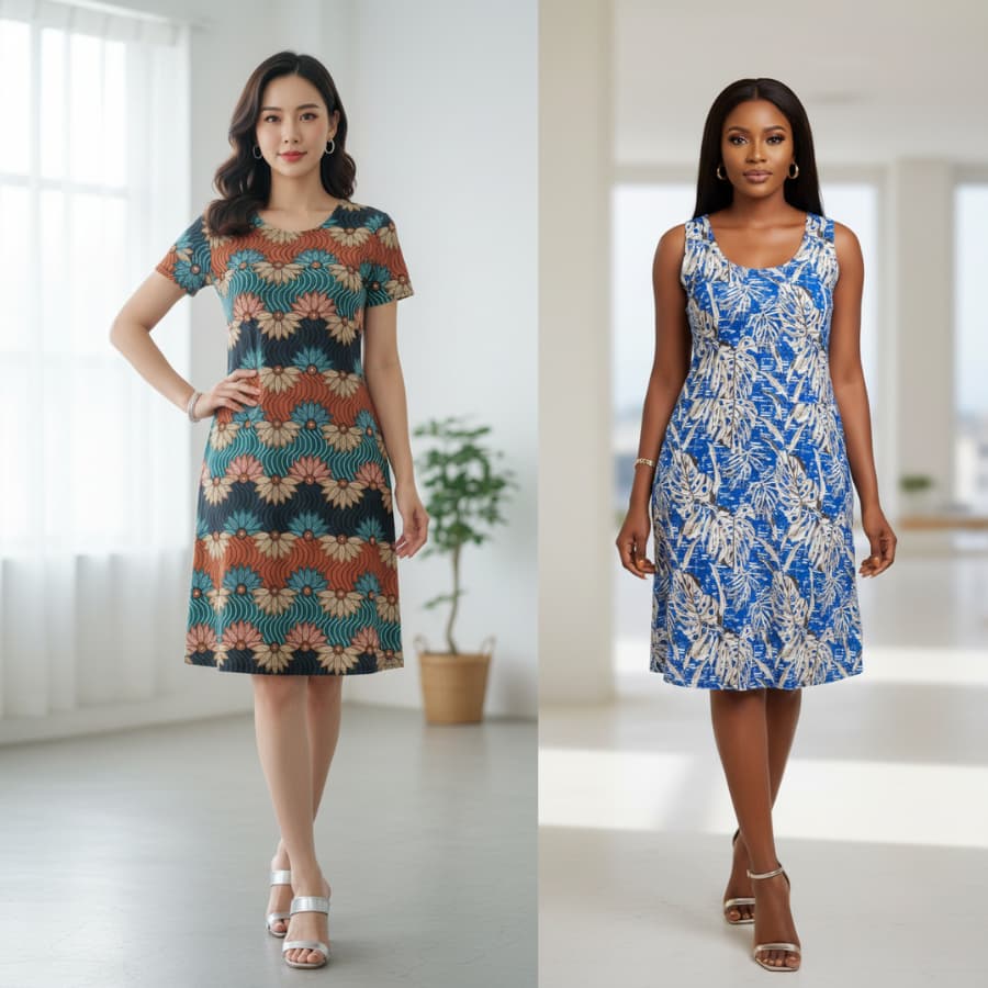 Vestido Midi Floral Estampa Feminina Regata e Manga Curta Liganete Moderno
