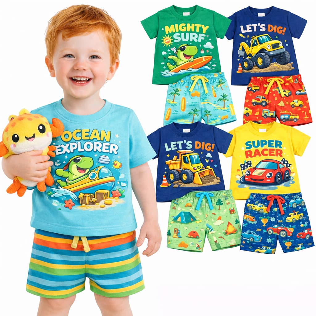Kit  2 ou 4 Peças de Roupas Infantil Menino Verão Conjuntos Infantil Menino Bebê Verão Pronta Entrega Rápida