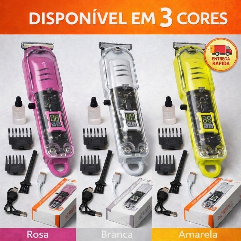 Máquina de Corte Profissional Transparente USB Display Digital NCP-005 / 4 Pentes (Rosa / Branca / Amarela)