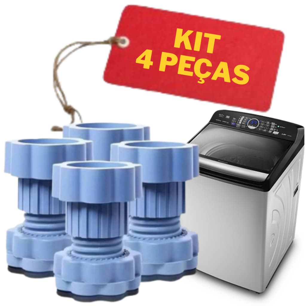 Kit 4 Suporte Pé Nivelador Anti-Ruído Ajustável Rosqueável Maquina de Lavar Lava Louças Cinza