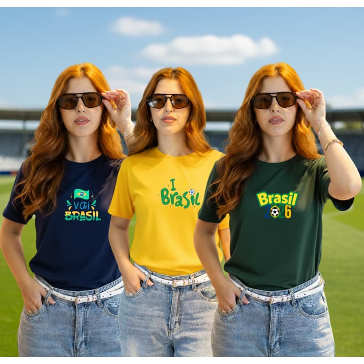 Kit 3 Camisetas Copa Do Mundo 2026 T-shirt 100% Algodão Camiseta Estampada Feminina e Feminina