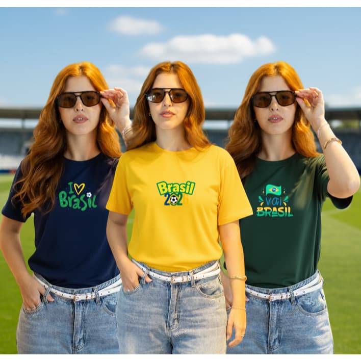 Kit 3 Camisetas Copa do Mundo Com Estampa de Torcida Feminina e Masculina T-shirt Unissex