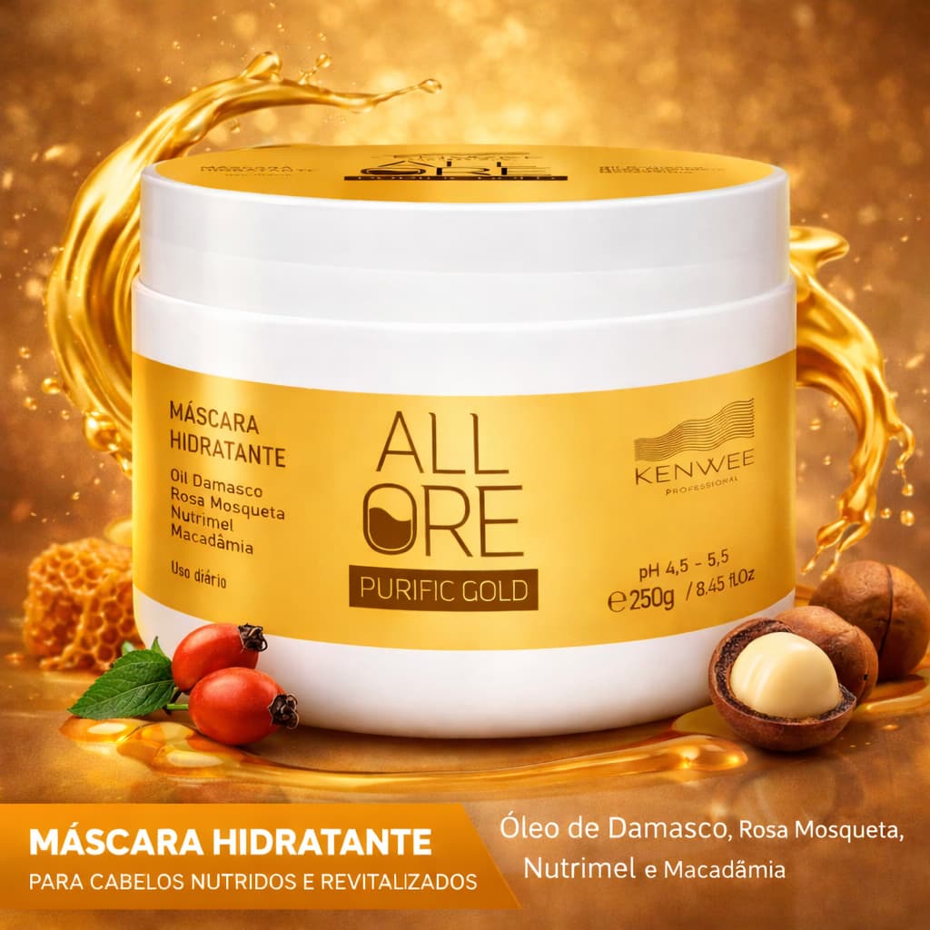 Máscara Hidratante All Ore Purific Gold Kenwee Macadâmia e Nutrimel 250g