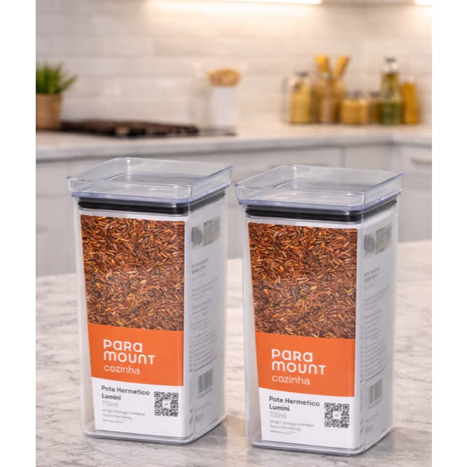 Kit 2 Potes 700 ml Herméticos Empilháveis Alimentos Mantimentos Cozinha Organização - Paramount