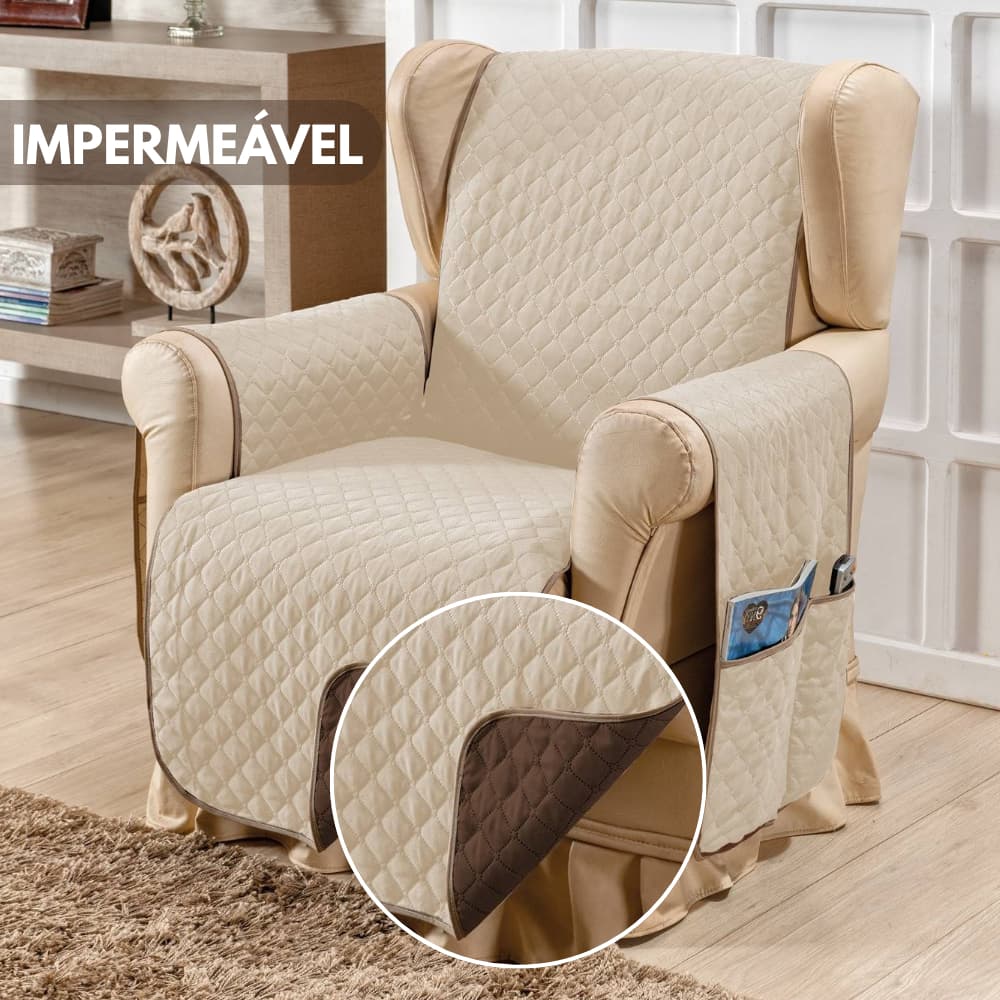 Capa Sofá 1 Lugar Impermeável Poltrona do Papai Amamentação com Bolso Lateral