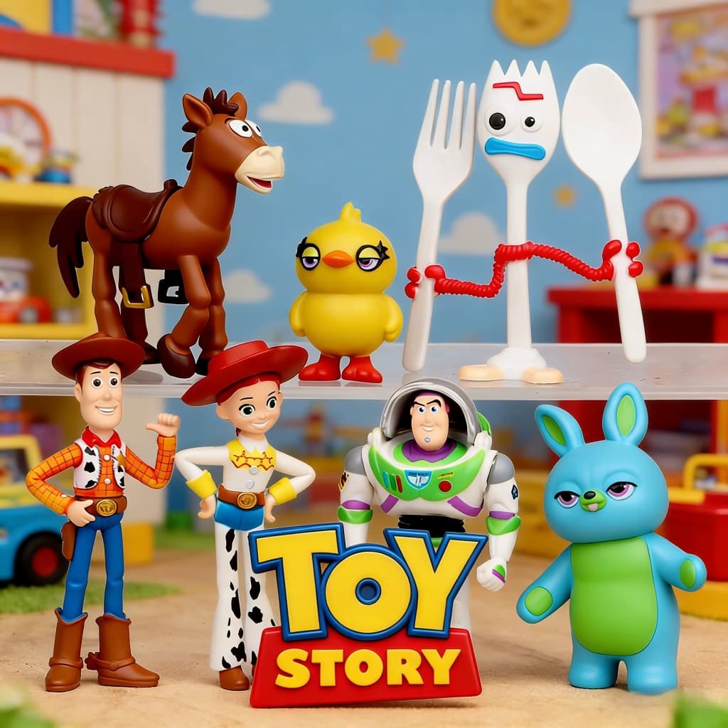Kit Toy Story 7 Peças – Woody, Buzz, Jessie, Ducky, Bunny, Forky – Mini Figures 7cm