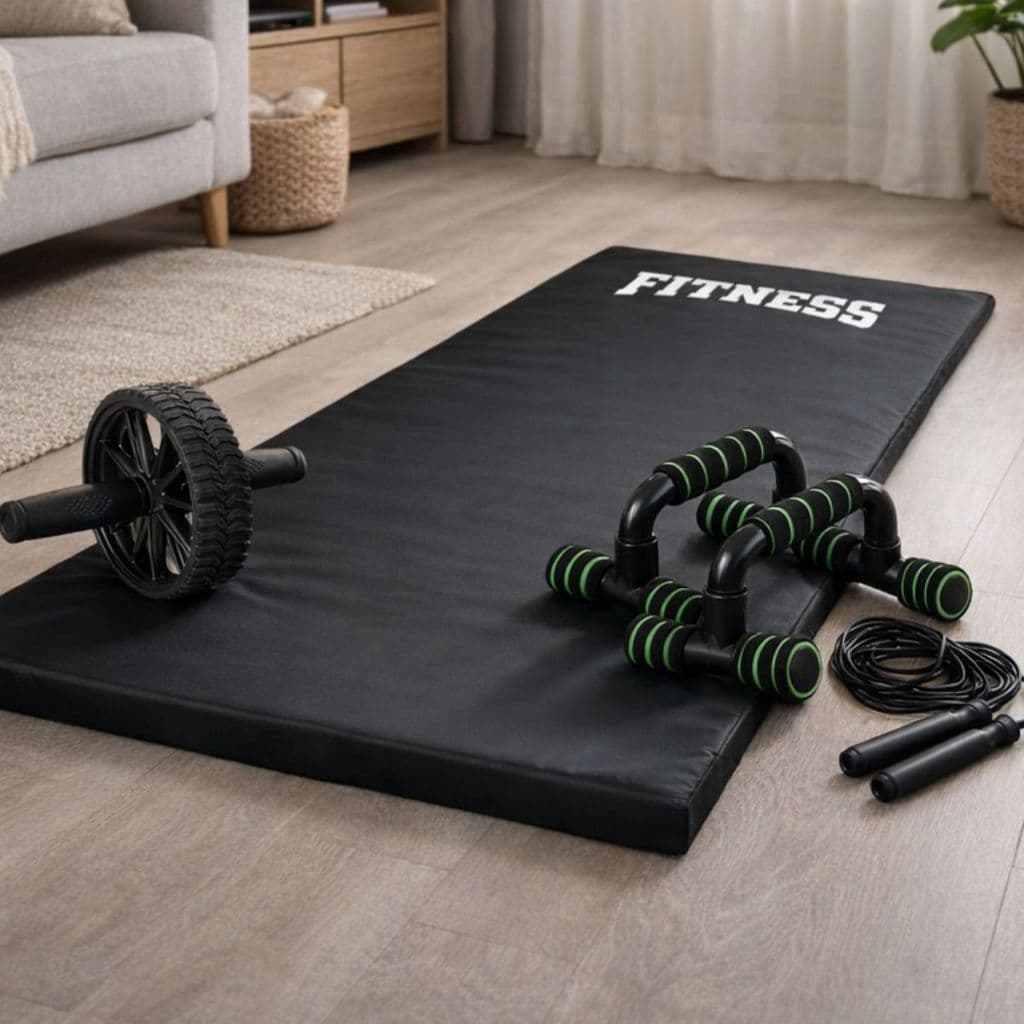 Kit Treino em Casa Completo Colchonete Roda Abdominal Corda Pular Apoio Flexão Treino Funcional Profissional Lançamento