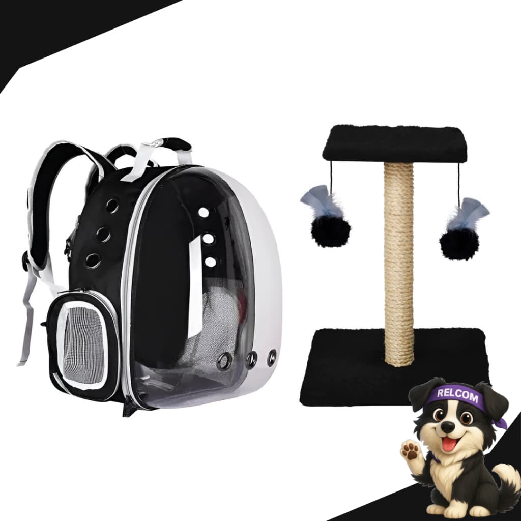 Arranhador Divertido Interativo Gatos Poste Brinquedo Duplo + Mochila Visão Panorâmica Inteligente
