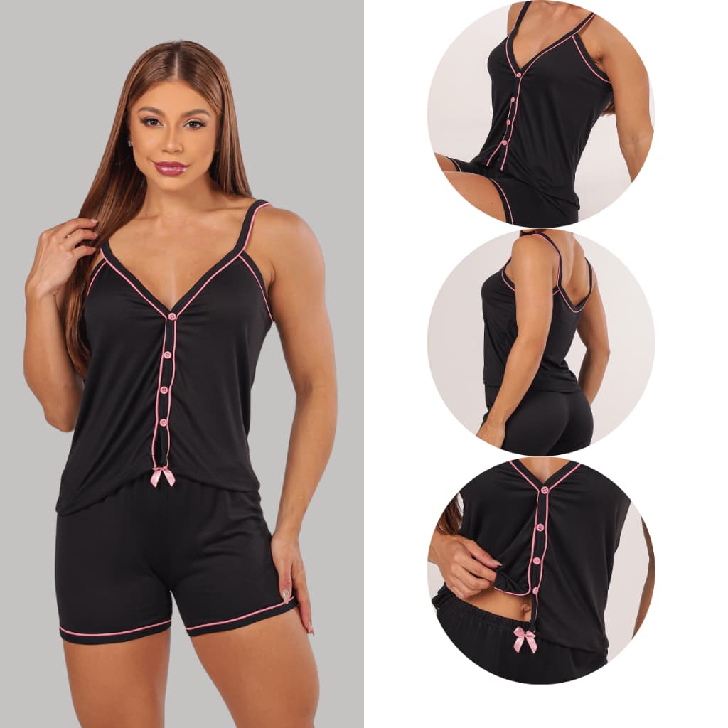 Pijamas Americanos Baby Doll Premium Com botões em Malha blogueirinha Alcinha De Luxo Para dormir