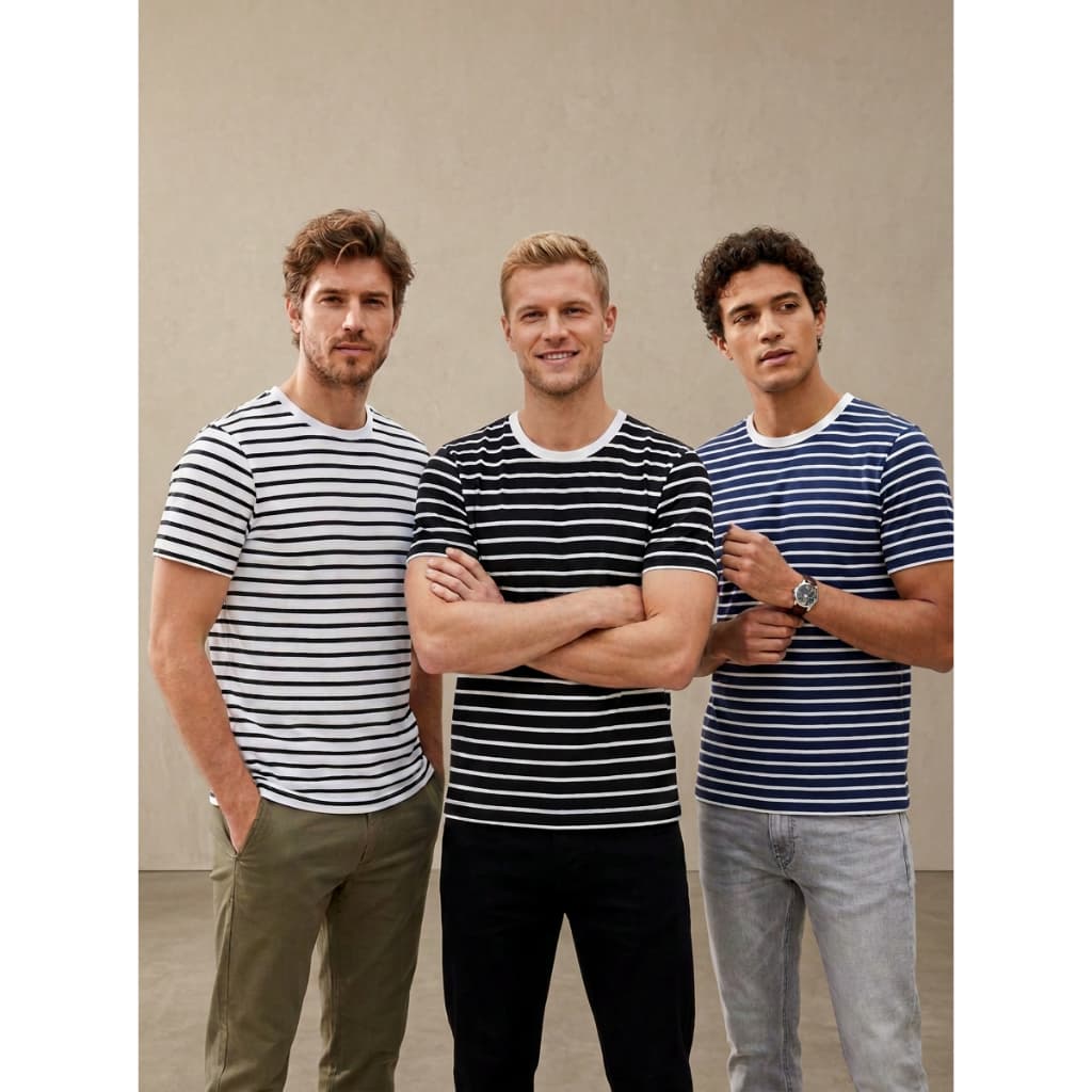 Kit 3 Camiseta básica listrada masculina Moda Verão-0973