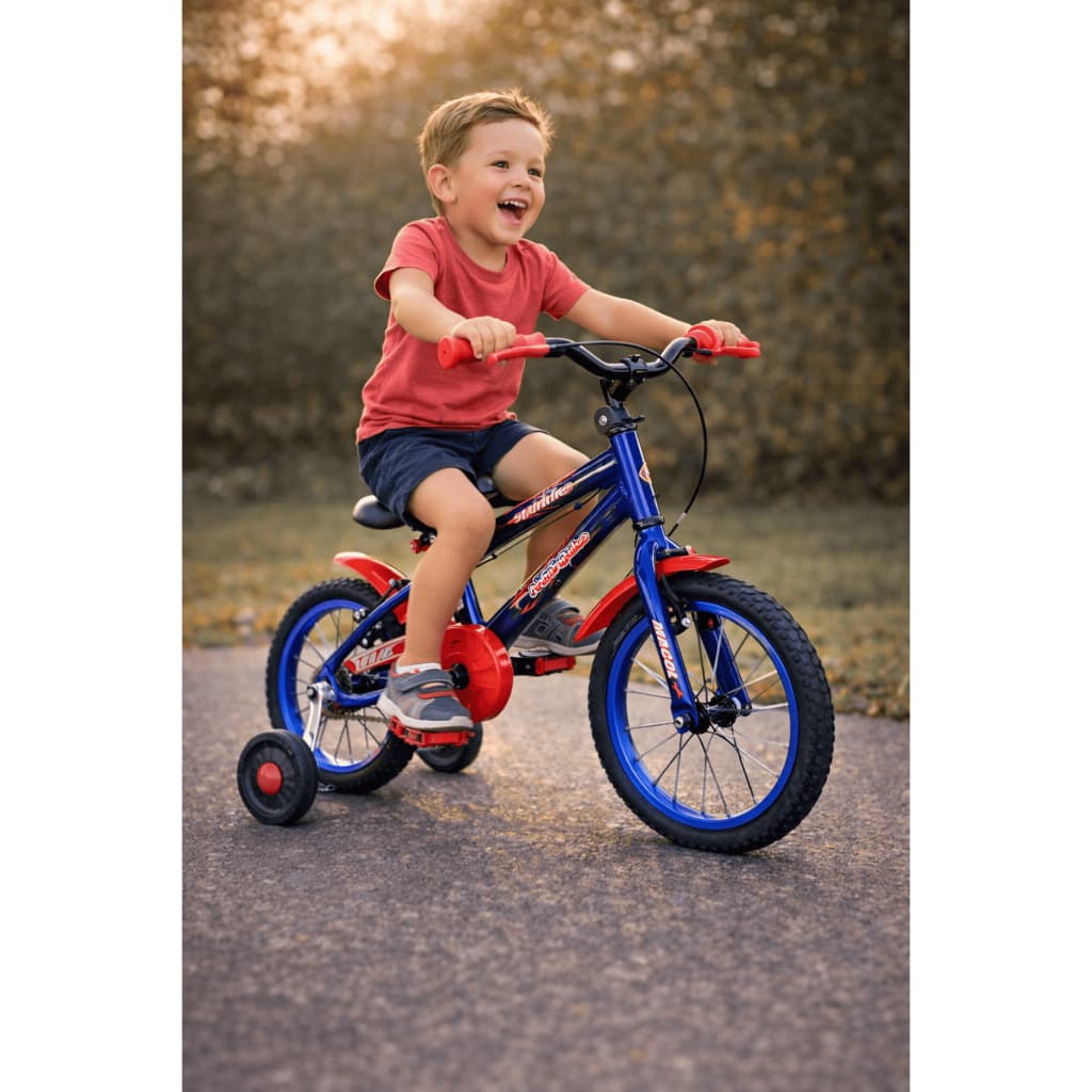 Bicicleta Infantil Aro 16 Masculina Azul com Rodinhas | Ideal 4 a 7 Anos | Resistente, Segura e Confortável