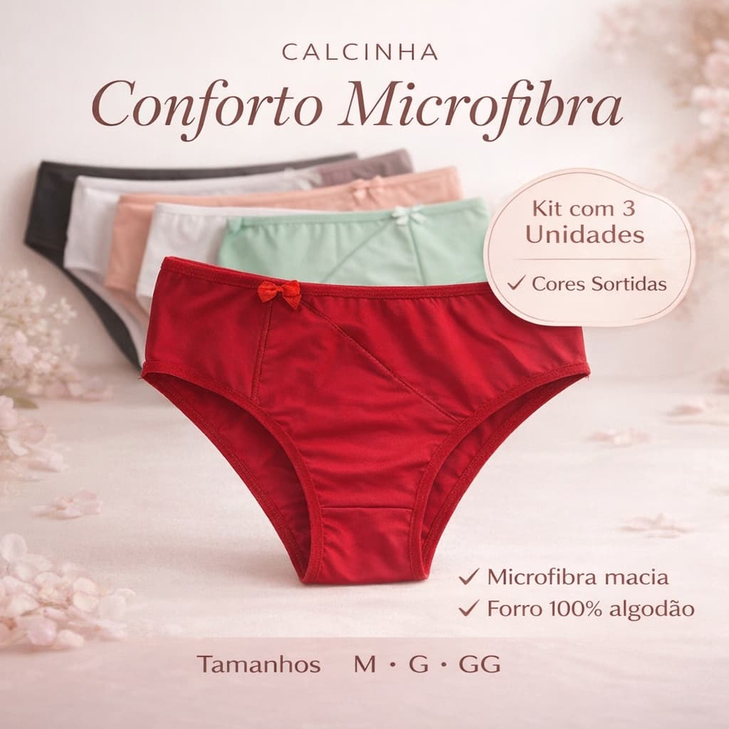 Kit 3 Calcinha Básica em Poliamida – Leve, Macia e Respirável