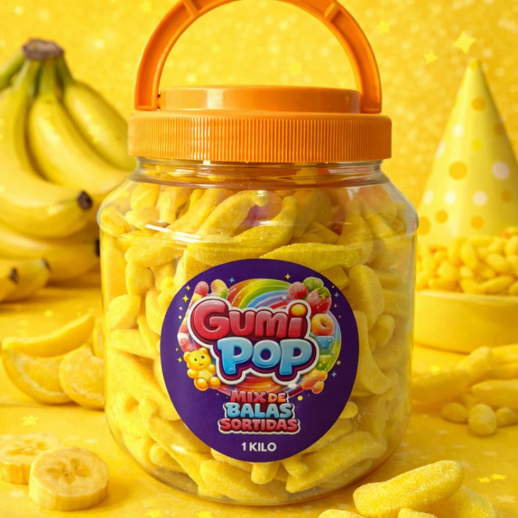 GumiPop 1 Kg Banana Docinha Balas de Gelatina Doces Guloseimas