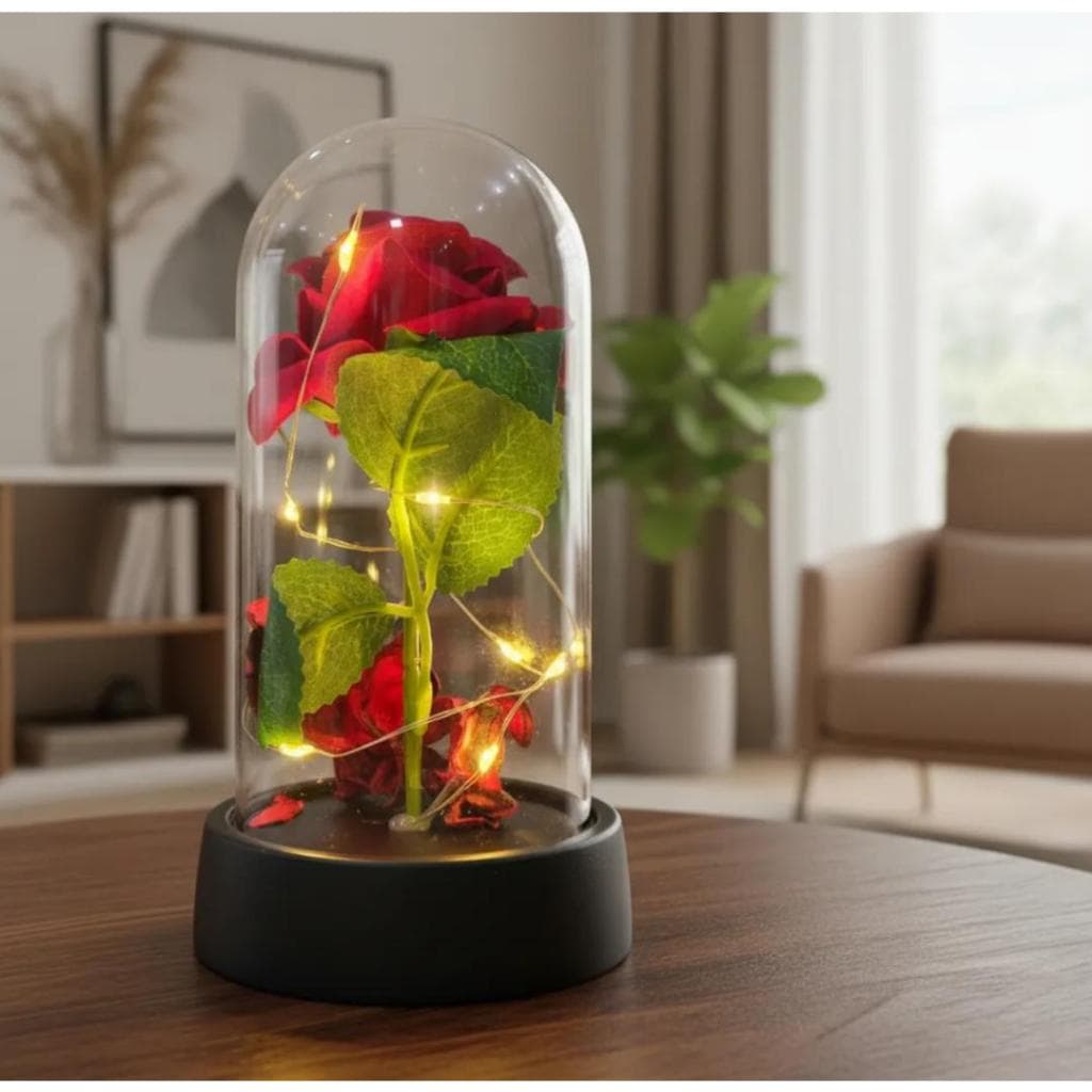 Luminária Cúpula Redoma Rosa Encantada Com Led 15cm