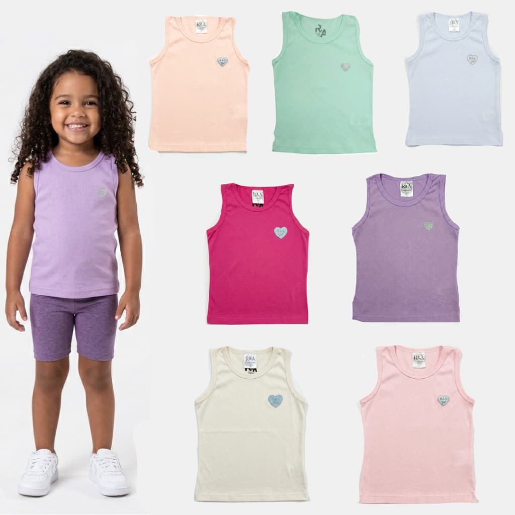 Regata Infantil Menina 100% Algodão Uma Unidade Blusa Sem Manga Verão Tam 04 Ao 12