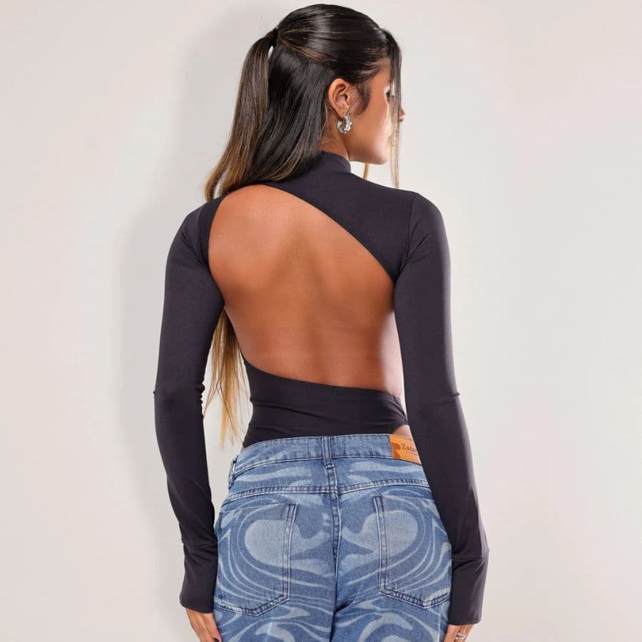Body Feminino Manga Longa Gola Careca Poliamida Collant Frio