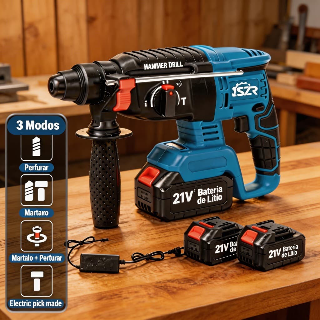 Martelete Furadeira de Impacto Rompedor Elétrico Bivolt + 2Baterias E Acessório Professional