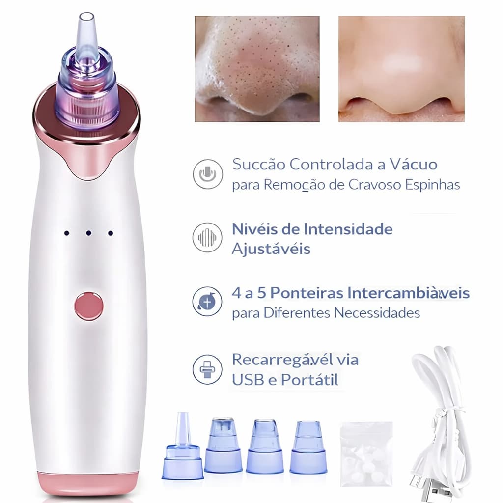 Removedor de Cravos e Espinhas a Vácuo Elétrico Recarregável – Limpeza Facial Profunda
