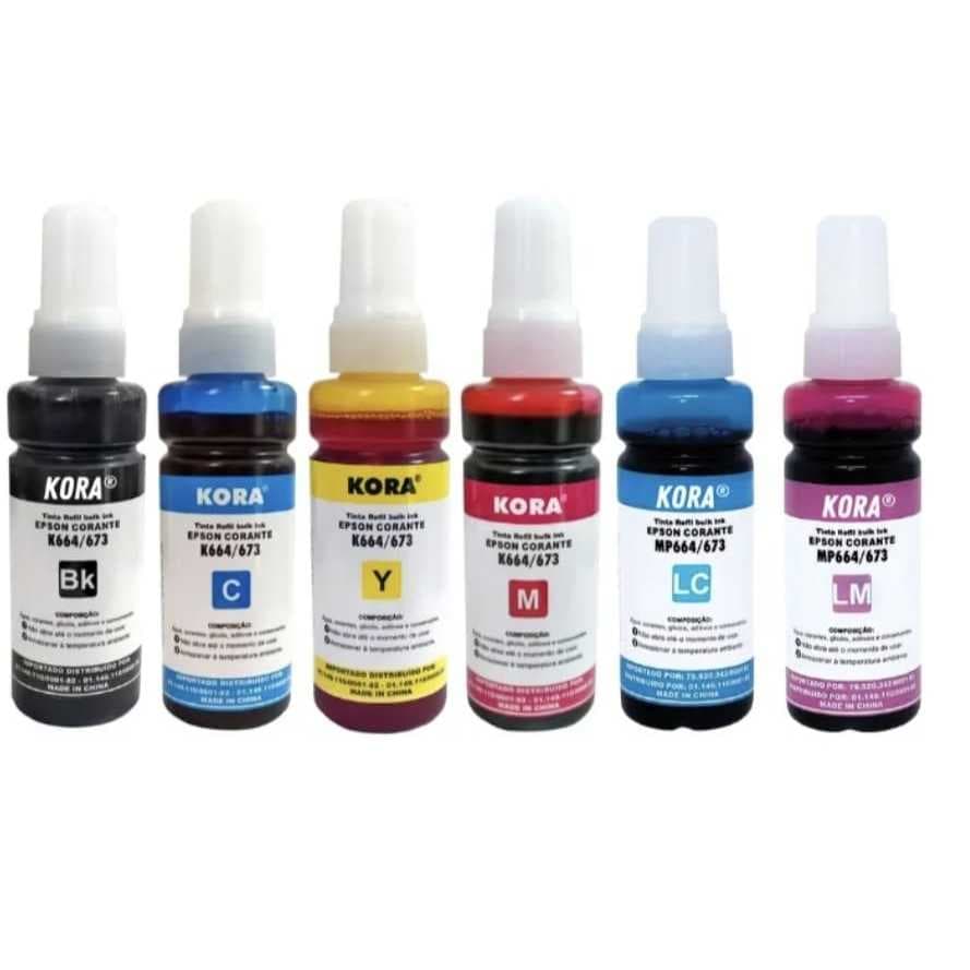 Kit 06 Refil De Tinta T673 Compativel 673 Para Impressoras EcoTank L800 L805 L810 L850 L1800