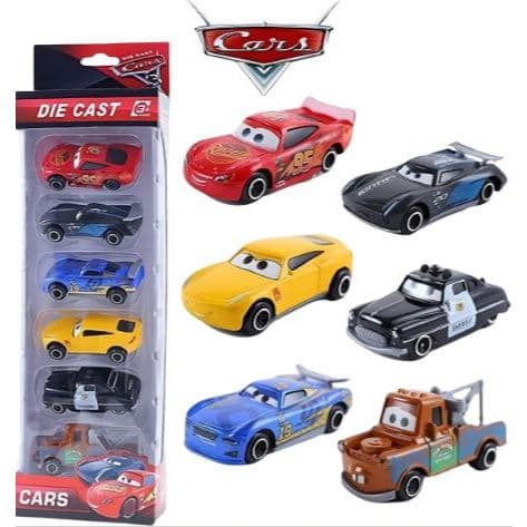 Kit 6 Carrinhos Cars Relâmpago Mcqueen Metal Diecast