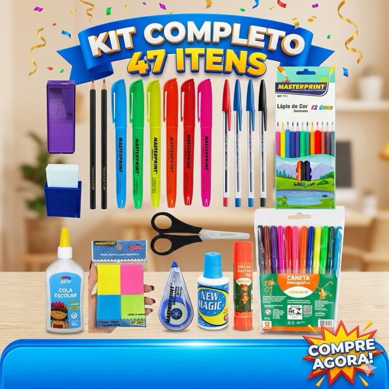 kit escolar completo reposição itens escola completa no estojo CANETINHA LAPIS DE COR COLA