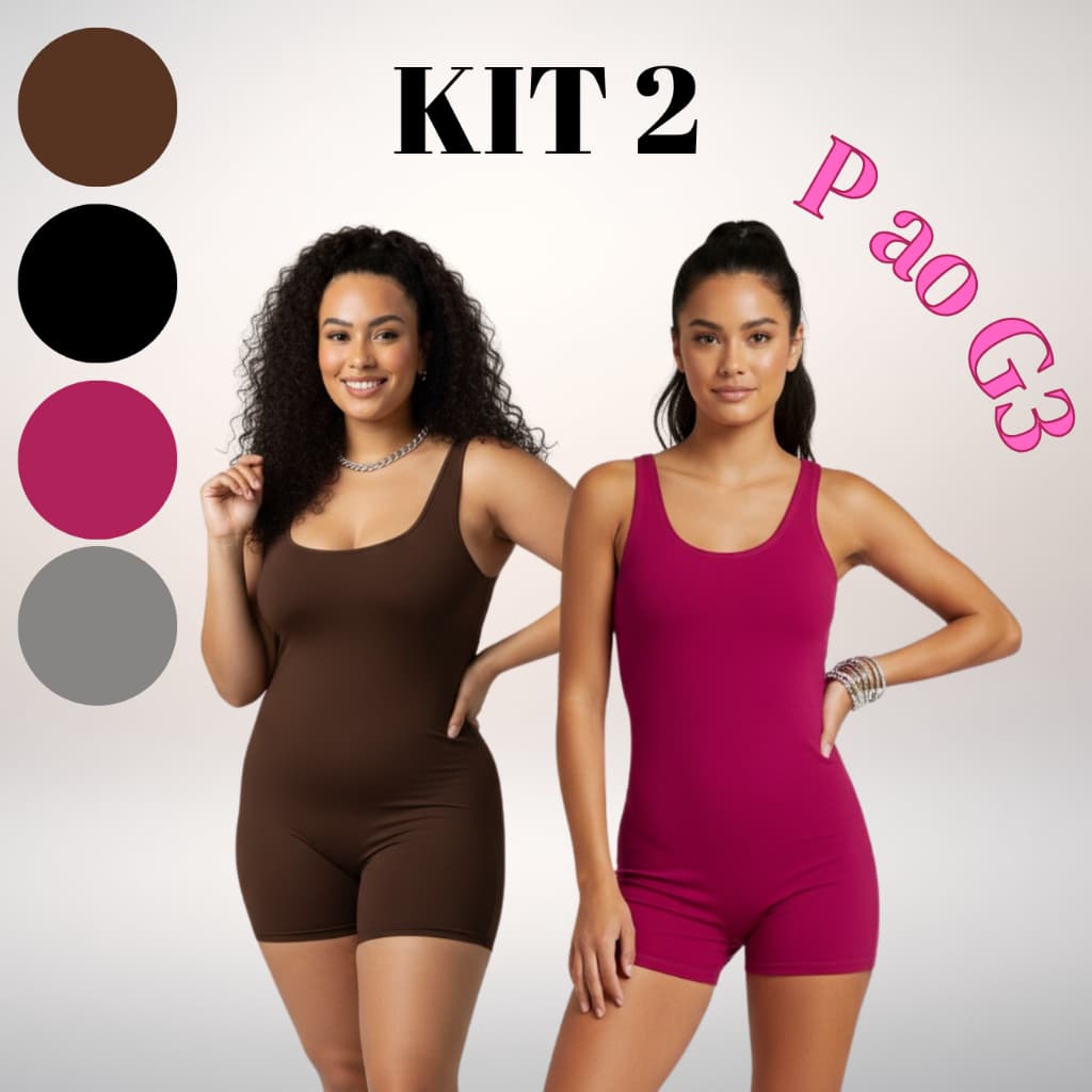 Kit 2 Macaquinho Feminino Fitness Suplex Slim Academia Treino Atividade Física Casual Plus Gestante