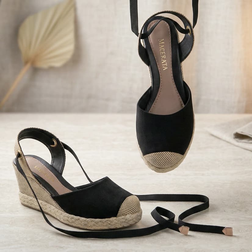Anabela Espadrille Feminina com Fita de Amarrar na perna Moda Modesta com Amarração Ref: 893