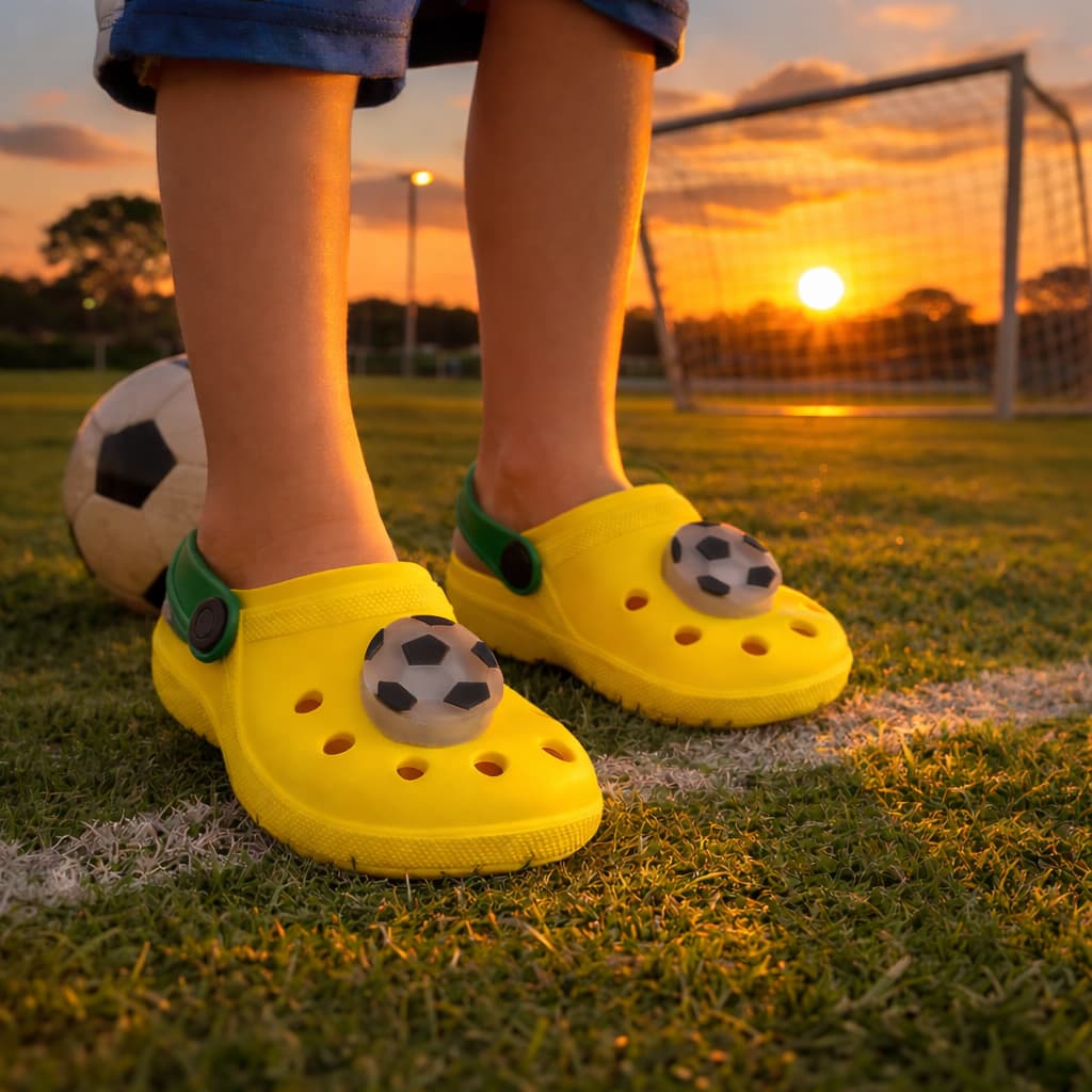 Sandália Papete Infantil Emborrachada Brasil Bola Led