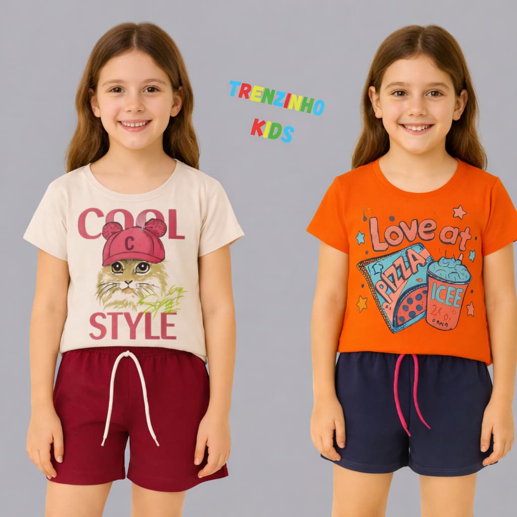 Conjunto Infantil feminino Camiseta + Bermuda Verão Confortável Tam 1 ao 3 Anos - SORTIDAS