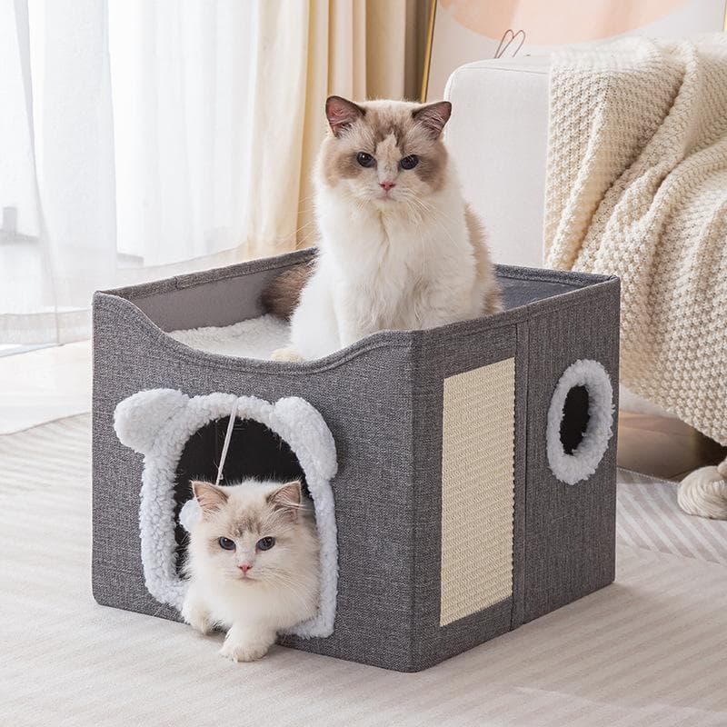 Casinha Cama de Gato 2 Andares Com Arranhador Sisal e Brinquedo Dobrável Facil de Lavar