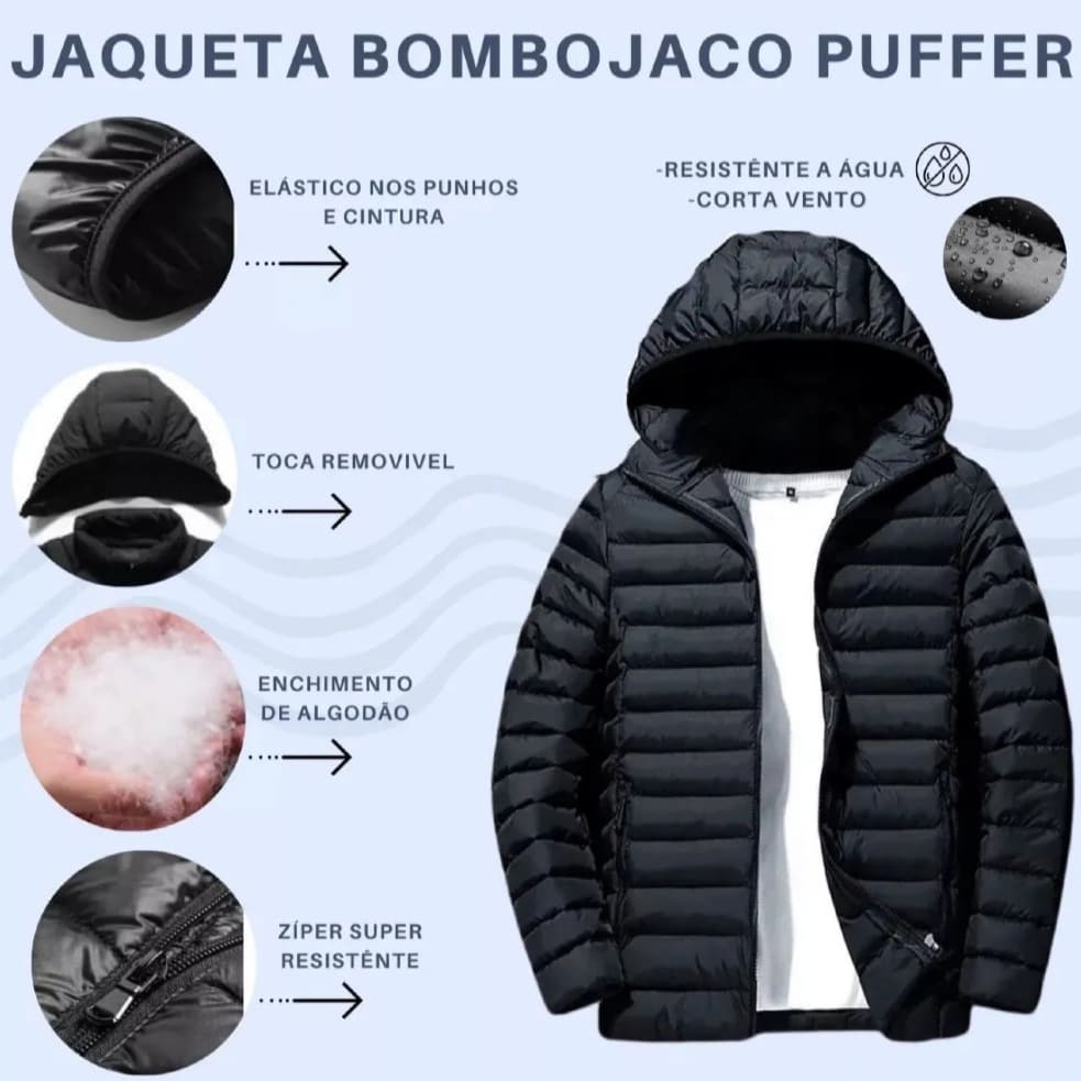 Jaqueta Masculina Gominho Metalasse em Nylon Com Capuz Removível Bolso Interno