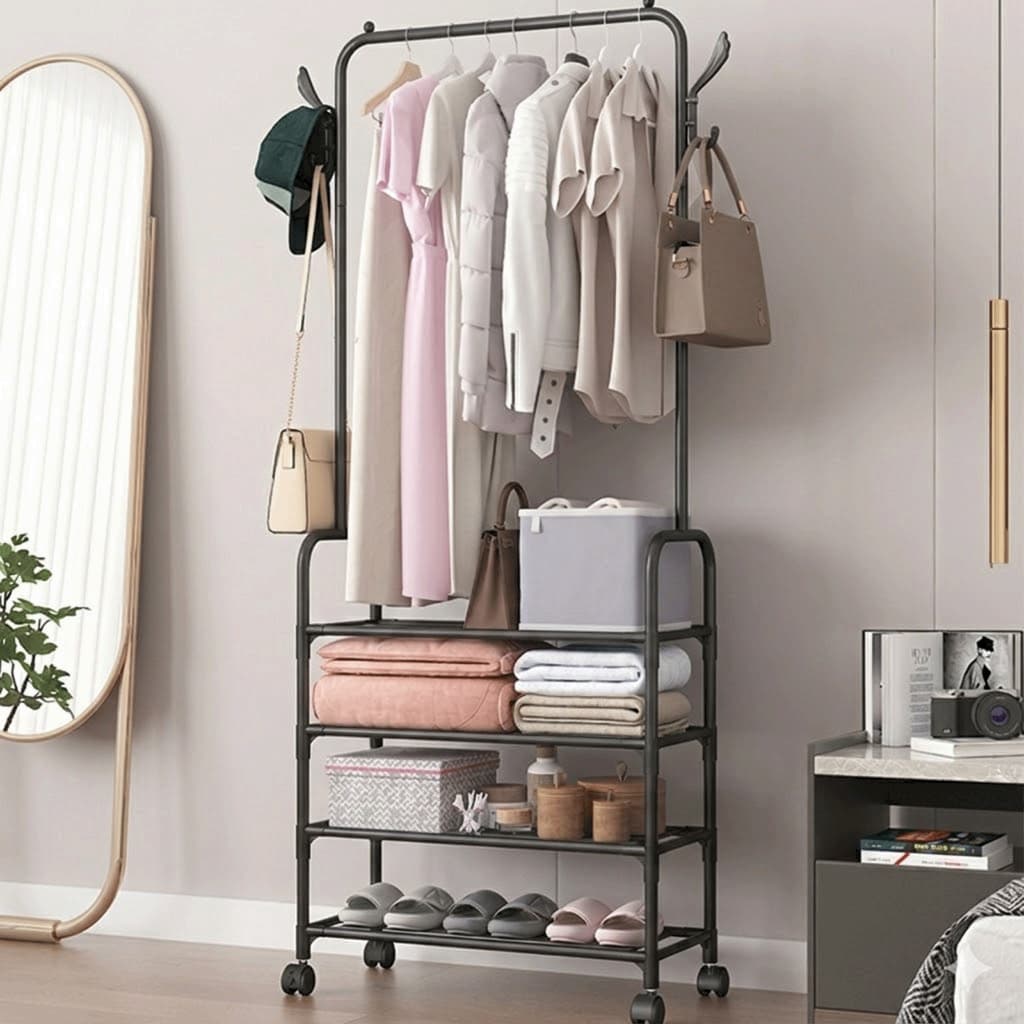 Arara Cabideiro Organizador com Prateleiras Estante Suporte Multiuso Organizaçao Casa Quarto Closet