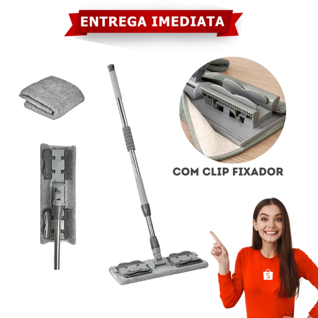 Rodo Mop De Microfibra Inteligente Chenile 360 Com Prendedor De Refil
