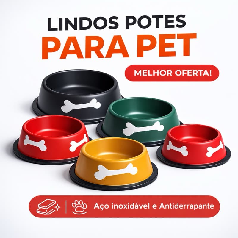 Comedouro Cachorro e Gato Inox Antiderrapante Tigela Pet Aço Inoxidável Pote Ração Água Base Emborrachada