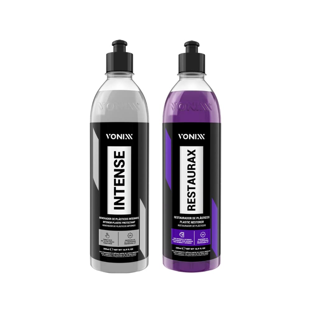 Kit Restaurax + Intense 500ml Vonixx Restaurador Renovador de Plástico Automotivo