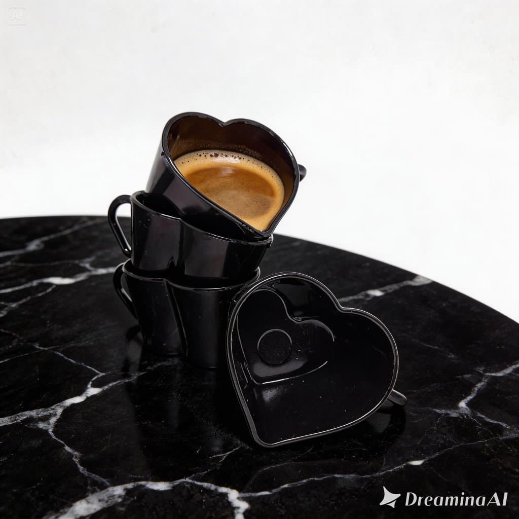 Kit 5 Xícaras Coração Acrílico 100ml Café Chá Sobremesa  Design Moderno Mesa Posta