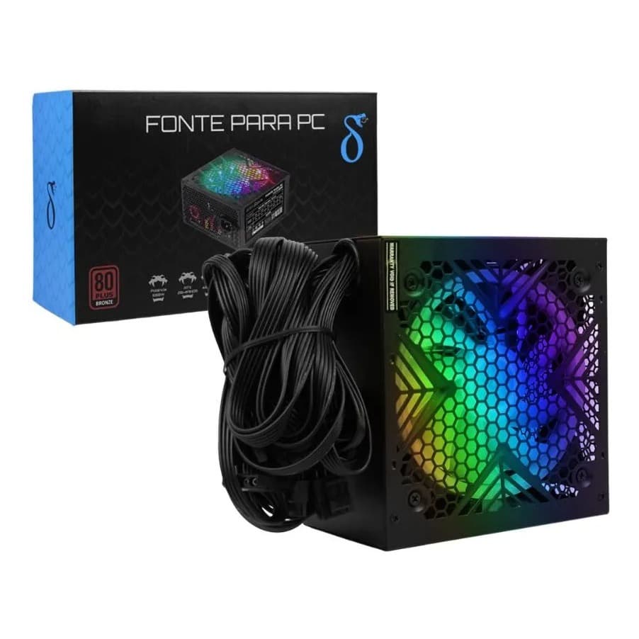 Fonte Gamer 550W 650W 750W RGB 80 Plus Bronze ATX PFC Ativo Bivolt Para PC Gamer Intel AMD