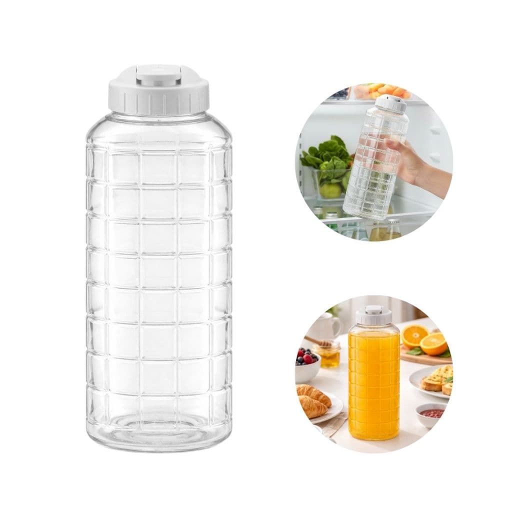 Garrafa de Vidro 1300ml com Tampa Rosqueável Design Quadrus para Água e Suco Moderna