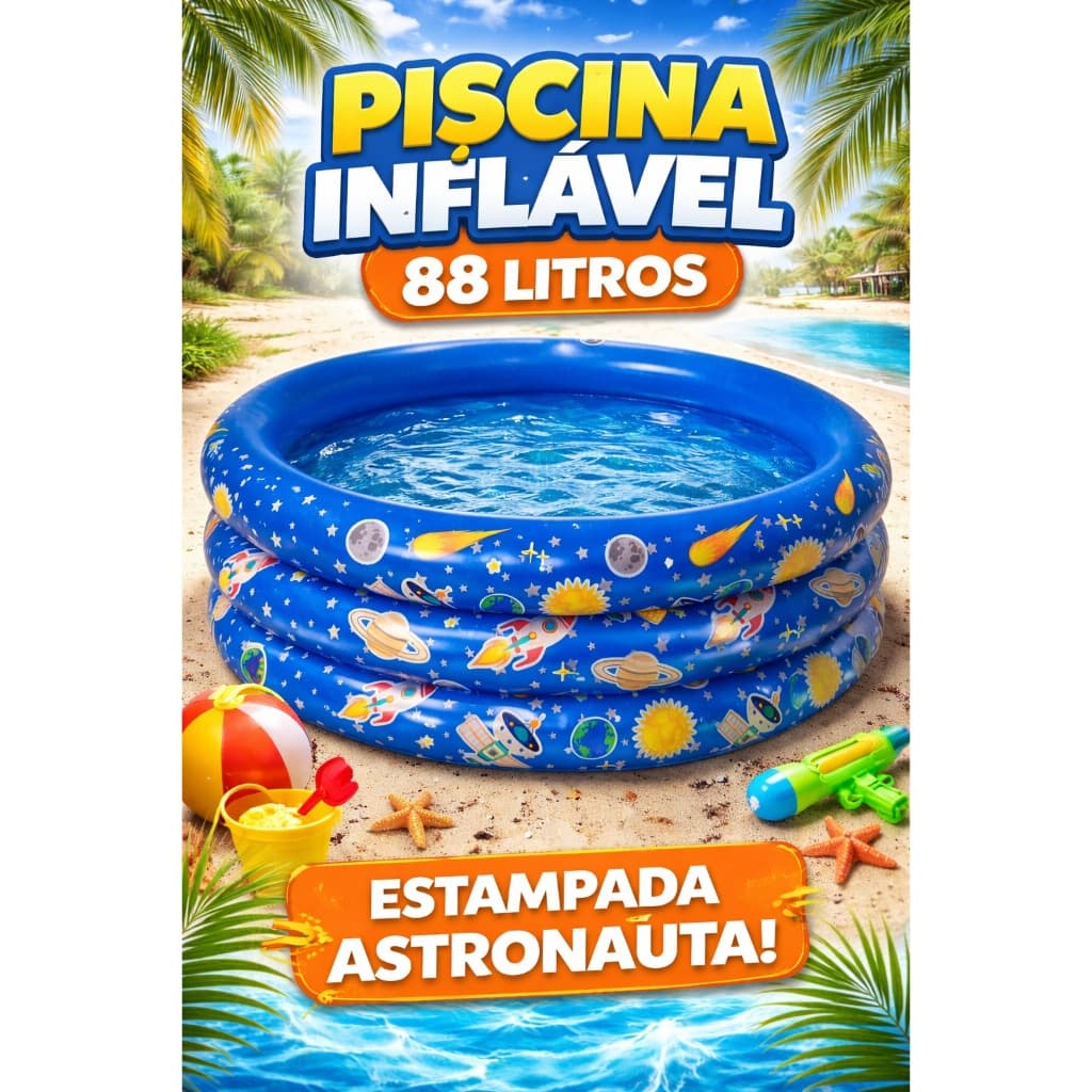 Piscina Infantil Inflável 88 Litros Redonda Astronauta