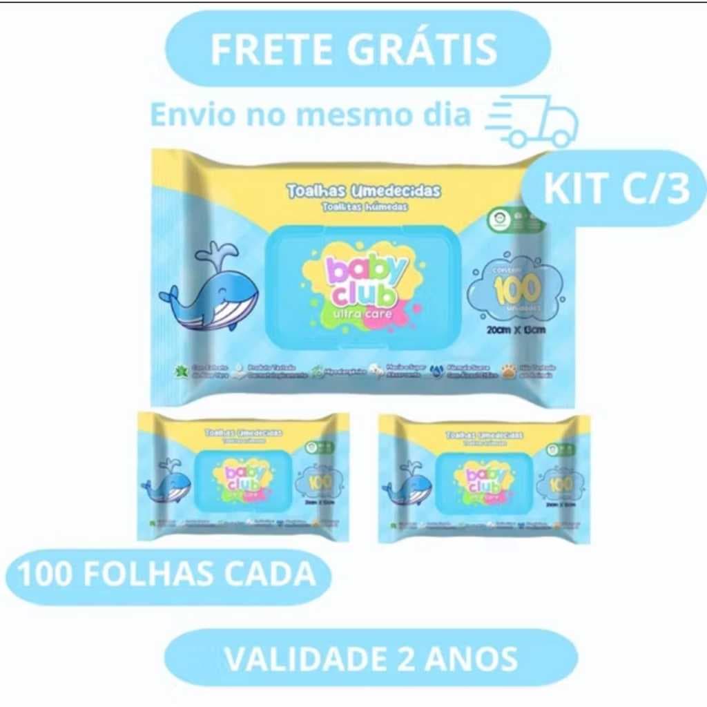 Kit 3 Pacotes de Toalhas Umedecidas- Ultra care -  100 Folhas Cada - Baby Club