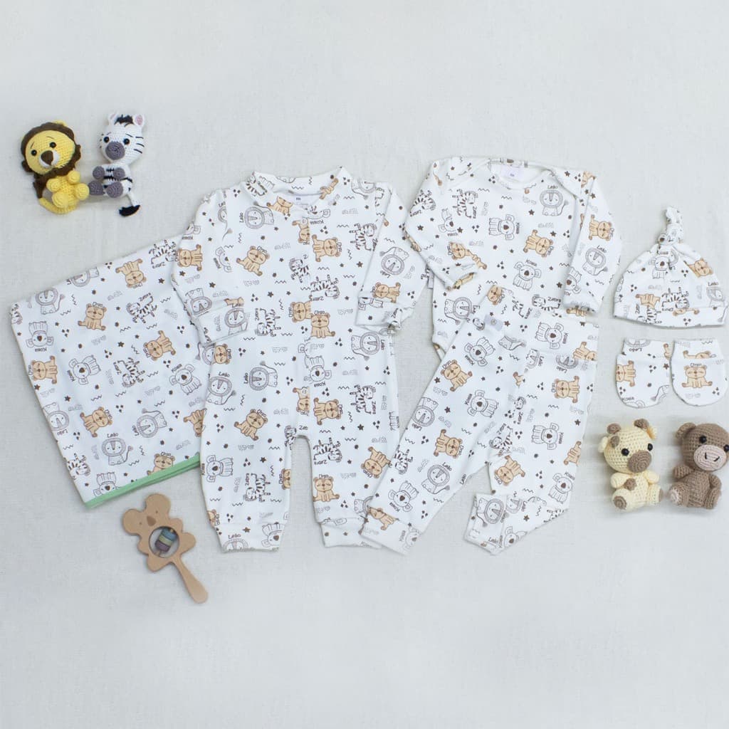 Saída de Maternidade Roupa Bebê Estampa Safari Bege 100% Algodão Enxoval Premium