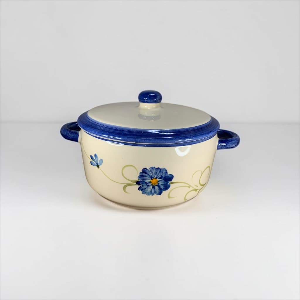 Panela Caçarola Com Tampa De Cerâmica Pintado A Mão Azul 1,3L