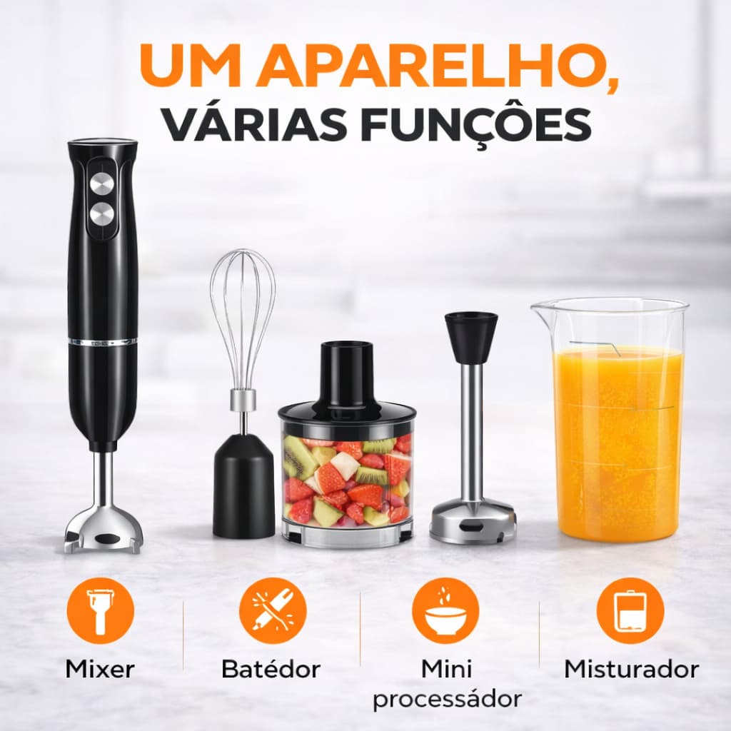 Mixer de Mão 4 em 1 500W Liquidificador Portátil Triturador Batedor Mini Processador 127V