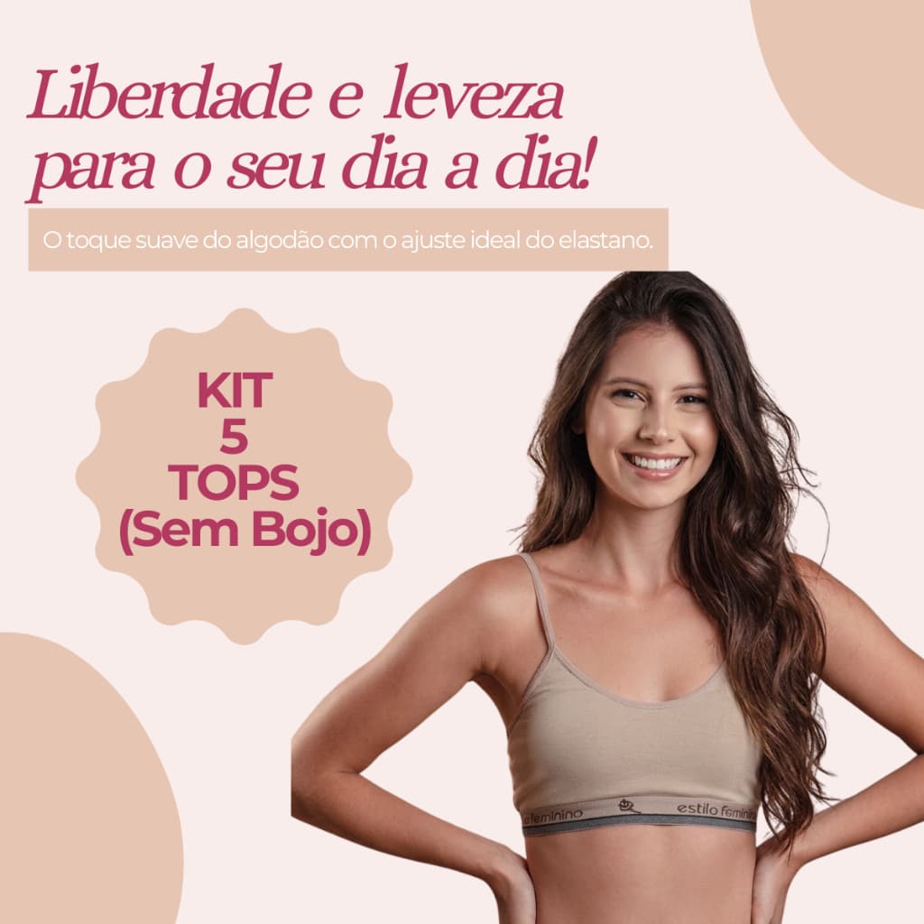 Kit 5 Top Adulto Algodao Alcinha Sutia Sem Bojo Sem Bojo Confortavel Elastano Cotton Forro