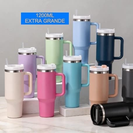 Copo Térmico 1200ml (1,2L) Aço Inox Parede Dupla com Canudo Garrafa Térmica Bebida Gelada e Quente