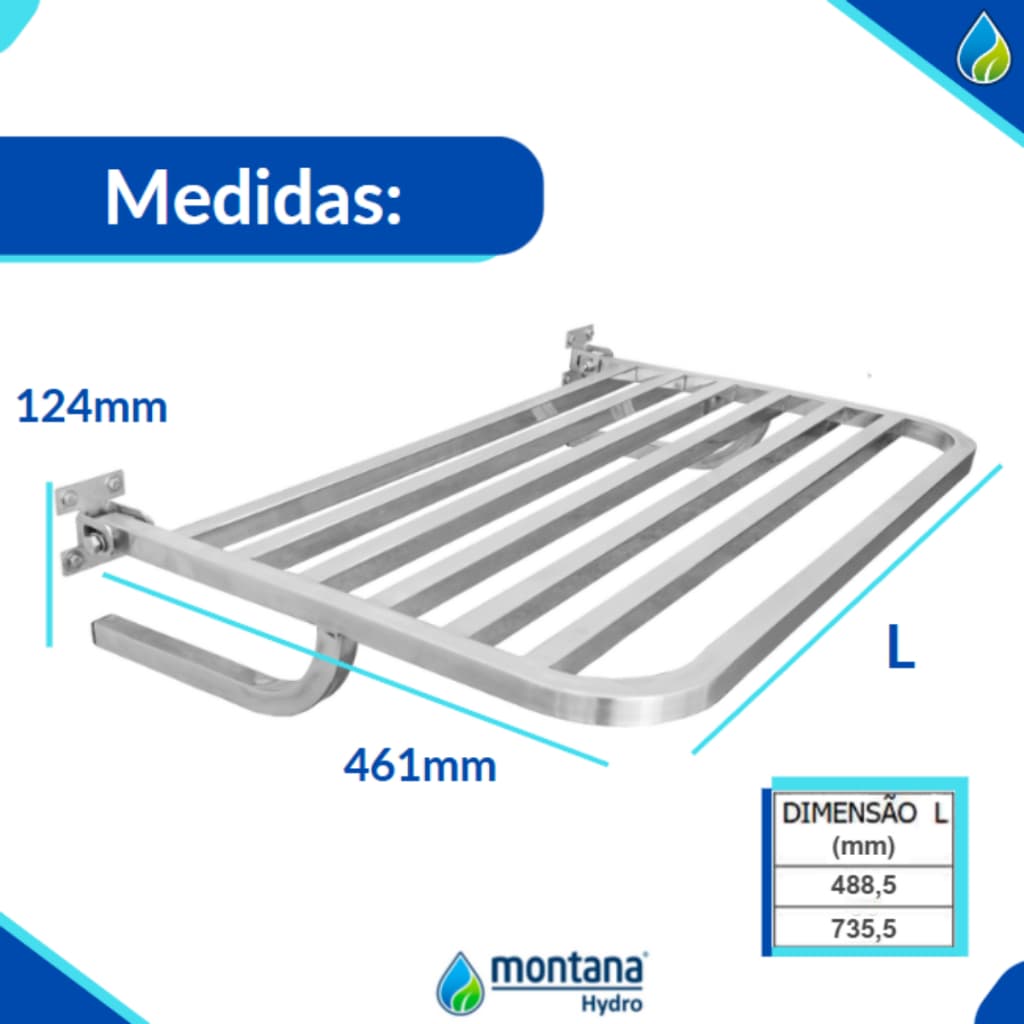 Banco Articulado Montana Hydro 45x45cm Inox 304 - Design Dobrável e Antiderrapante