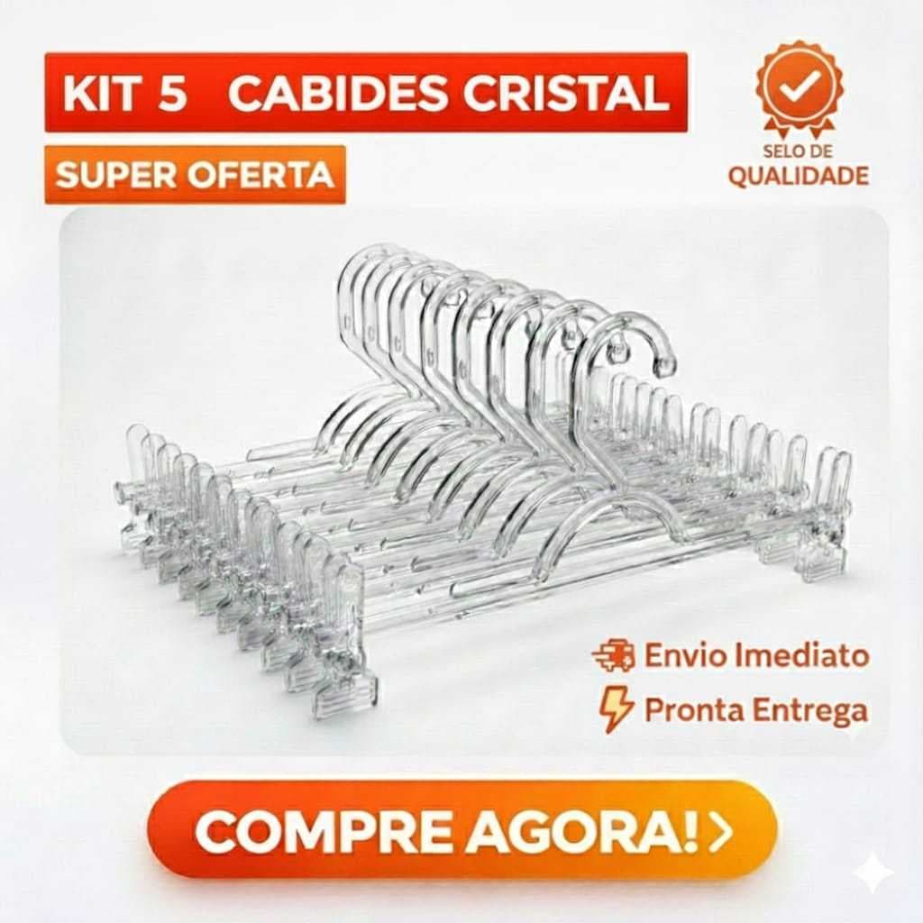 5 Cabides Acrílico Cristal Transparente Short Saia Calça + 10 Presilhas